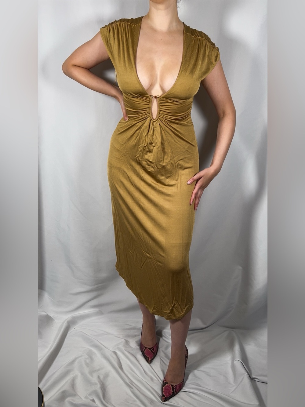 By Anthropologie V-Neck Ring Midi Dress